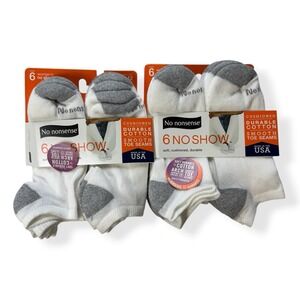 No Nonsense Women No Show Socks 12 Pairs White Grey Shoe Size 9-12 Made in USA